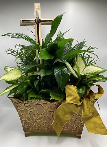 Planter With Wooden Cross