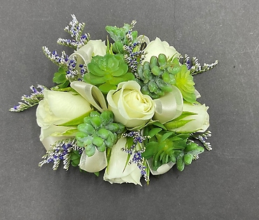 White Rose With Succulents Wrist Corsage