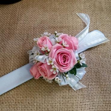 Pink Spray Roses with Accent Flower Wrist Corsage