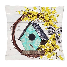 Forsythia and Birdhouse Wreath Interchangeable Pillow