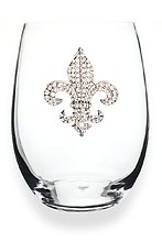 Diamond Fleur de Lis Stemless Glassware
