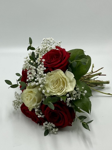 Red and White Rose Clutch Bouquet