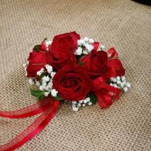 Red Rose Wrist Corsage with Baby\'s Breath