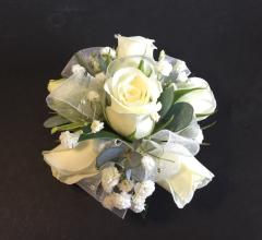 White Rose Wrist Corsage With White Accent