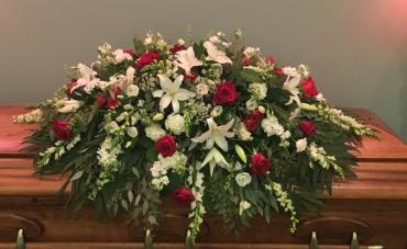 Red and White Tribute Casket Spray