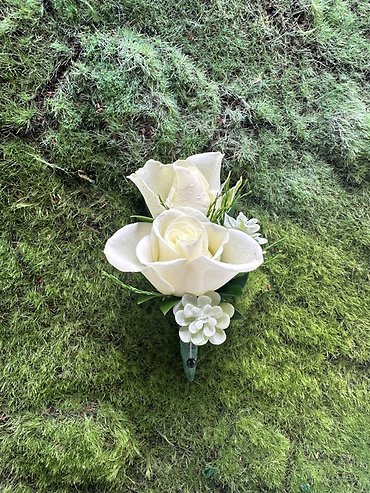 White Spray Roses With Succulent Boutonnierre