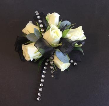 White Rose With Bling Accent Wrist Corsage