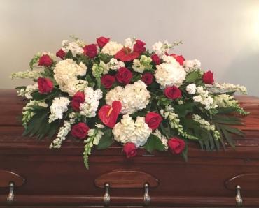 Red and White Casket Tribute